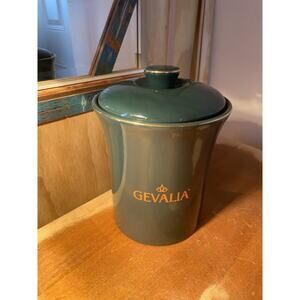 GEVALIA Coffee Storage Container Black W/Gold Lettering Tight Seal Canister 8”